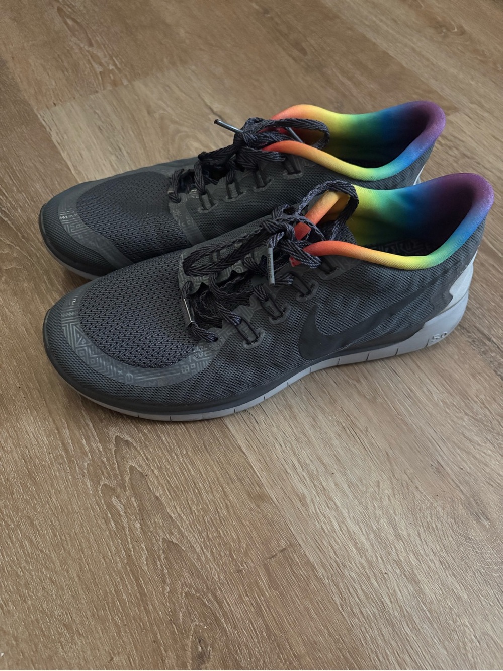 Nike Women’s Gray Athletic Shoes with Rainbow Collar